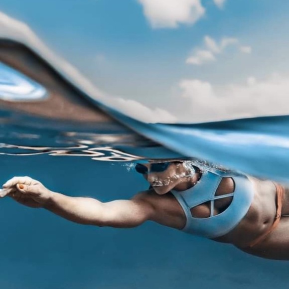 Barbella Box x Chestee “The Kandace” Sports Bra Turquoise Blue Cut Outs Swim - Picture 11 of 14